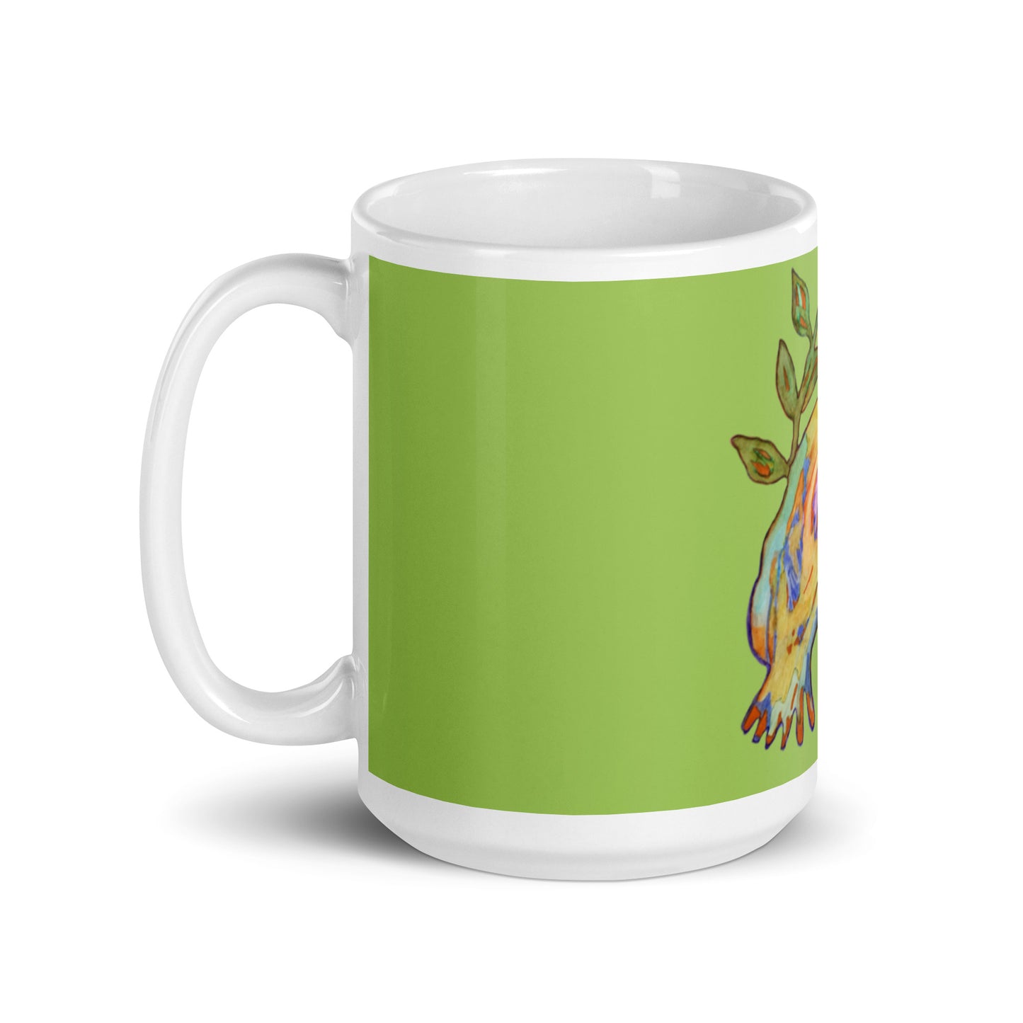 Yellow Bird green glossy mug