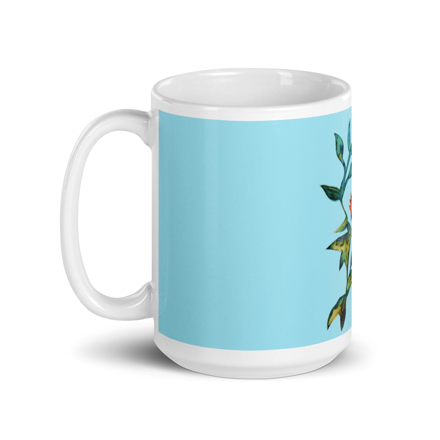 Red Bird turquoise glossy mug