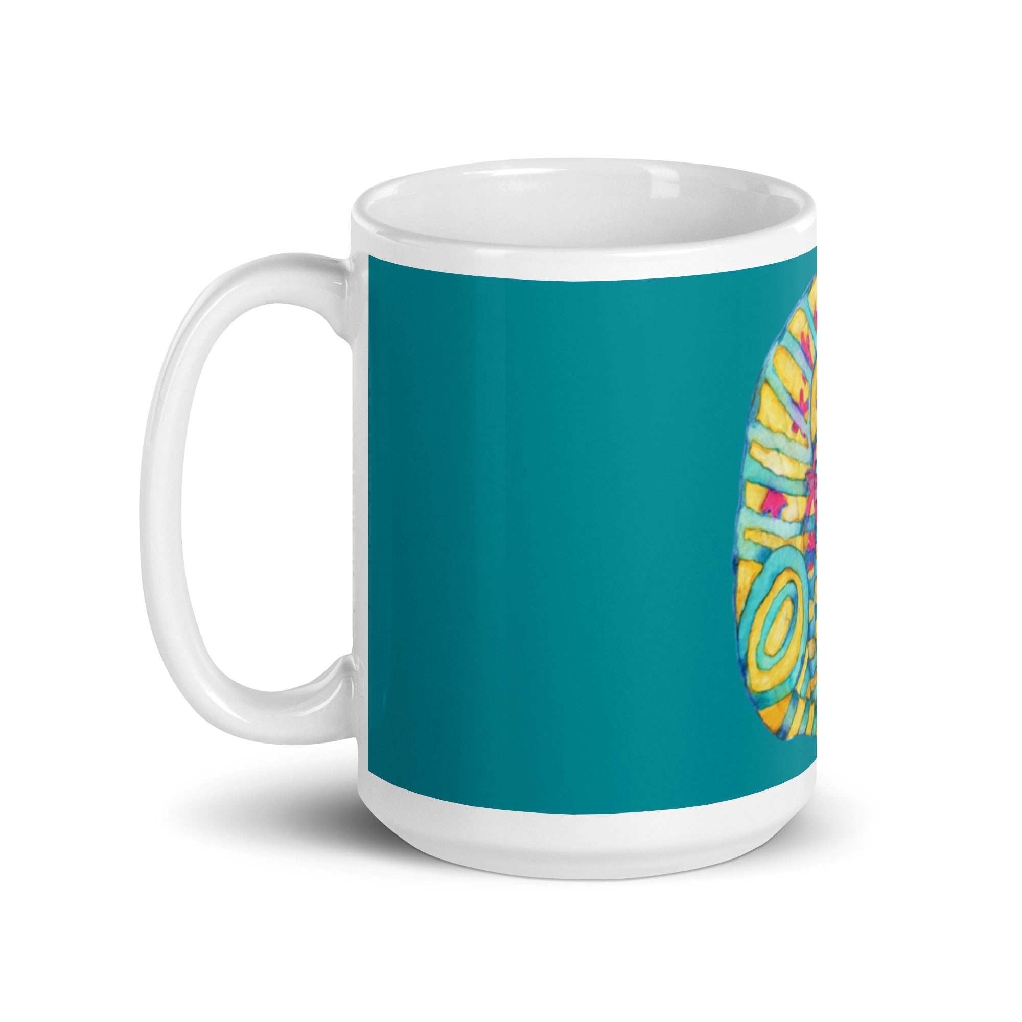 Dreamer Cat teal glossy mug - Art Love Decor