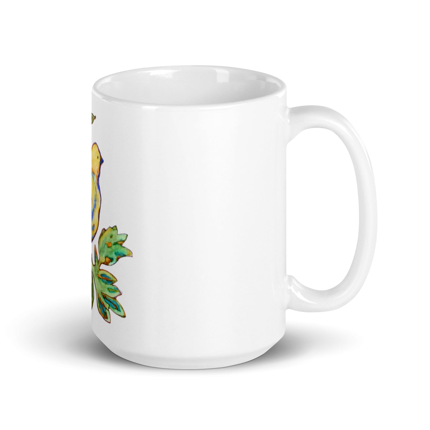 Yellow Bird White glossy mug
