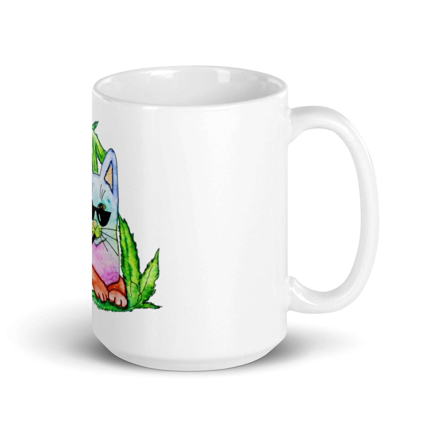 Cool Rainbow Cat White glossy mug