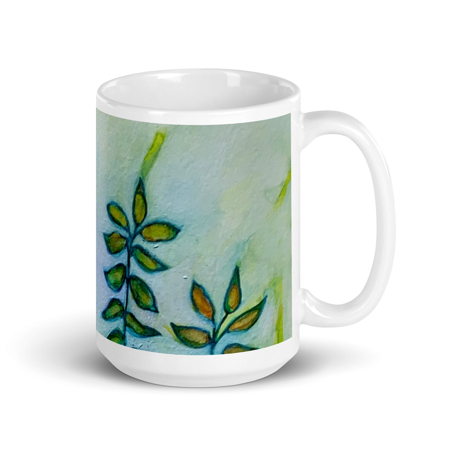 Green Leaves Abstract White glossy mug - Art Love Decor