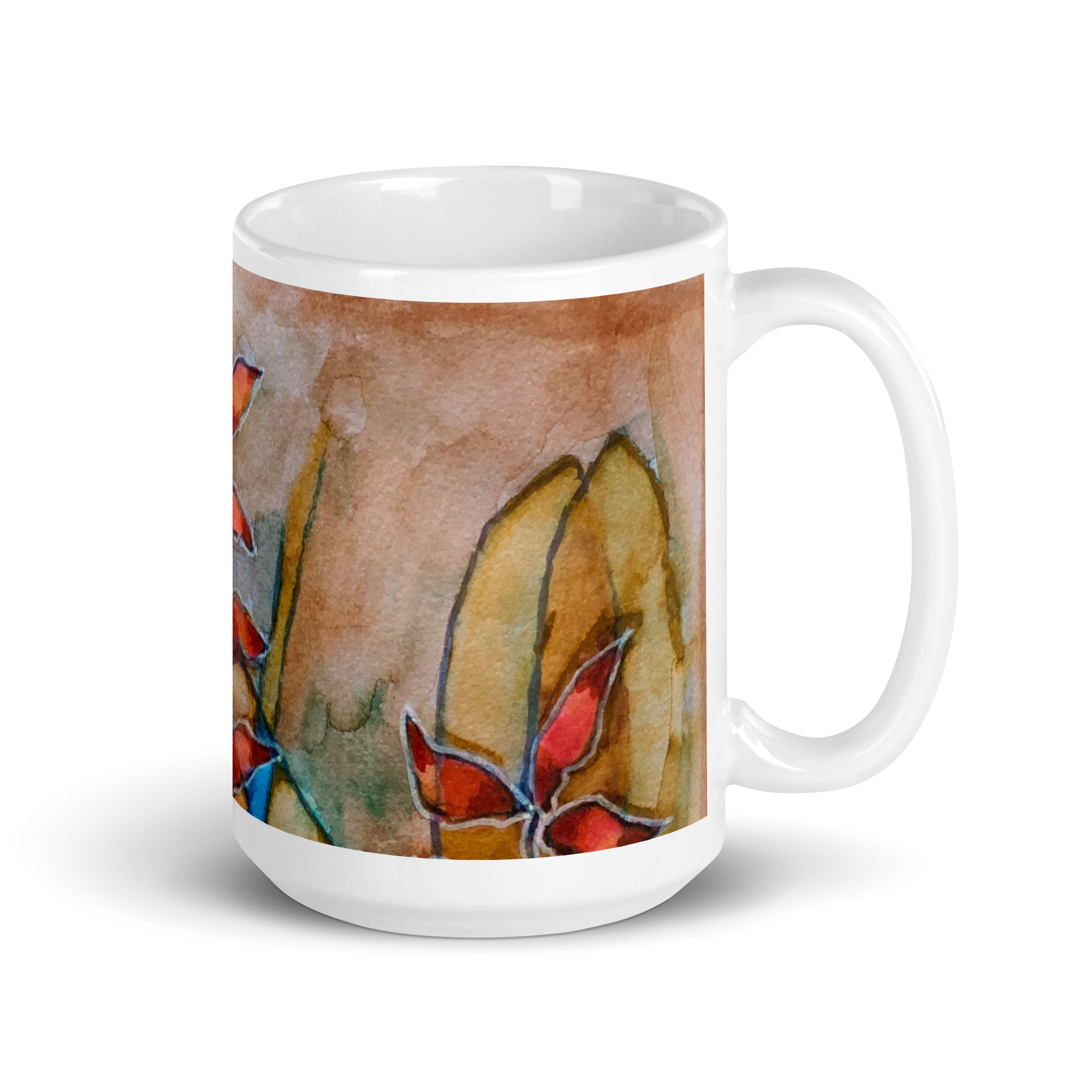 Red Leaves Abstract White glossy mug - Art Love Decor