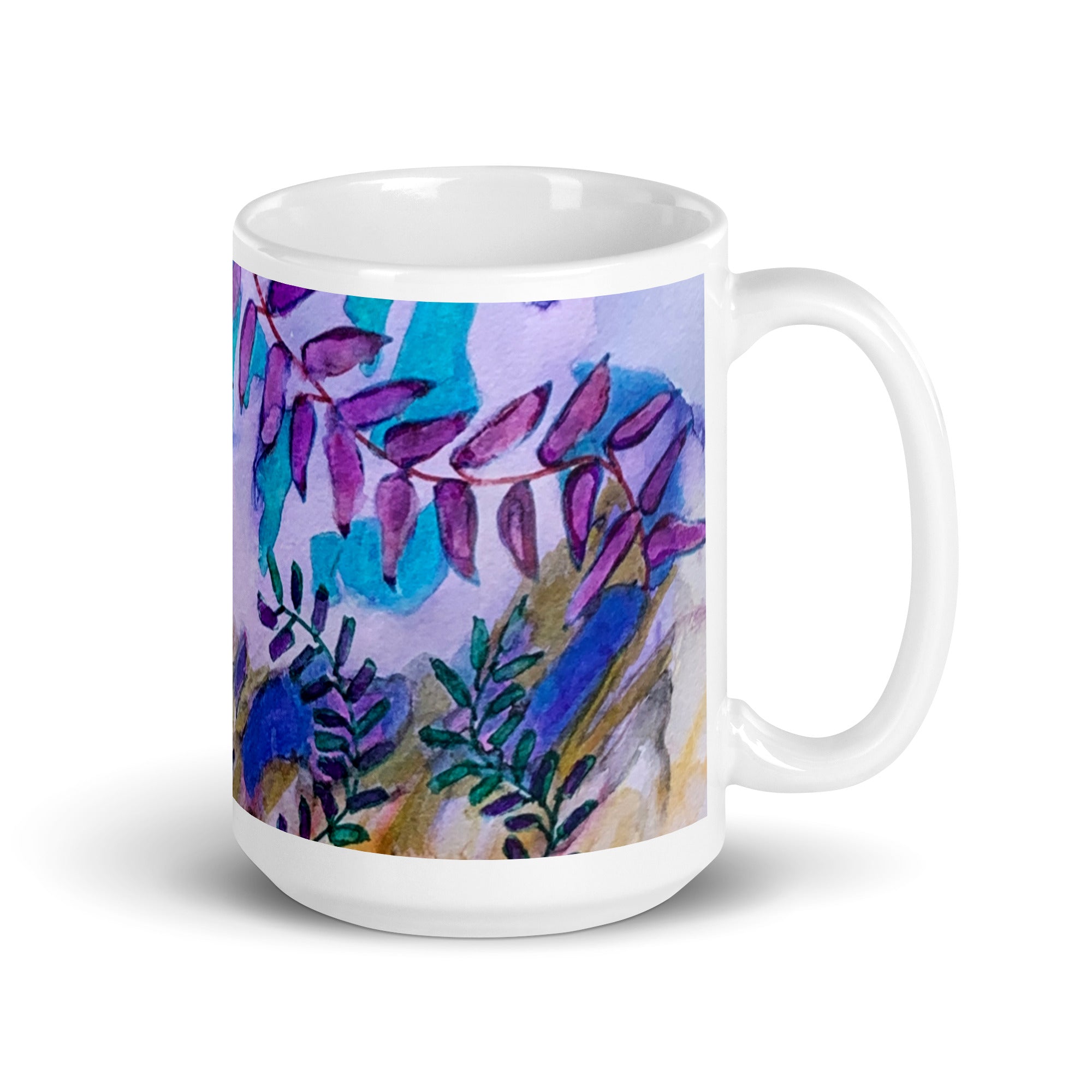 Blue Rock Leaves Abstract White glossy mug - Art Love Decor