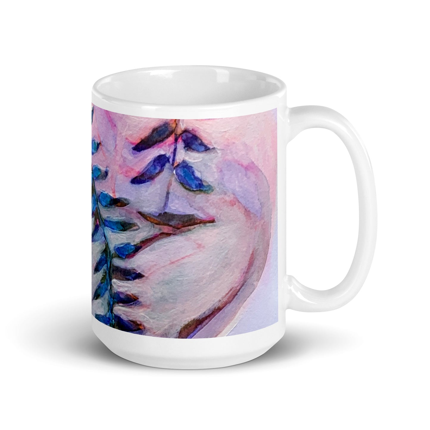 Blue Leaves Abstract White glossy mug