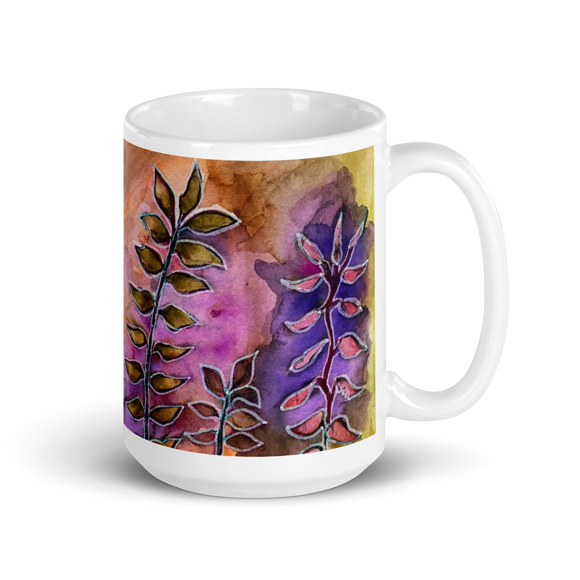 Winter Leaves Abstract White glossy mug - Art Love Decor