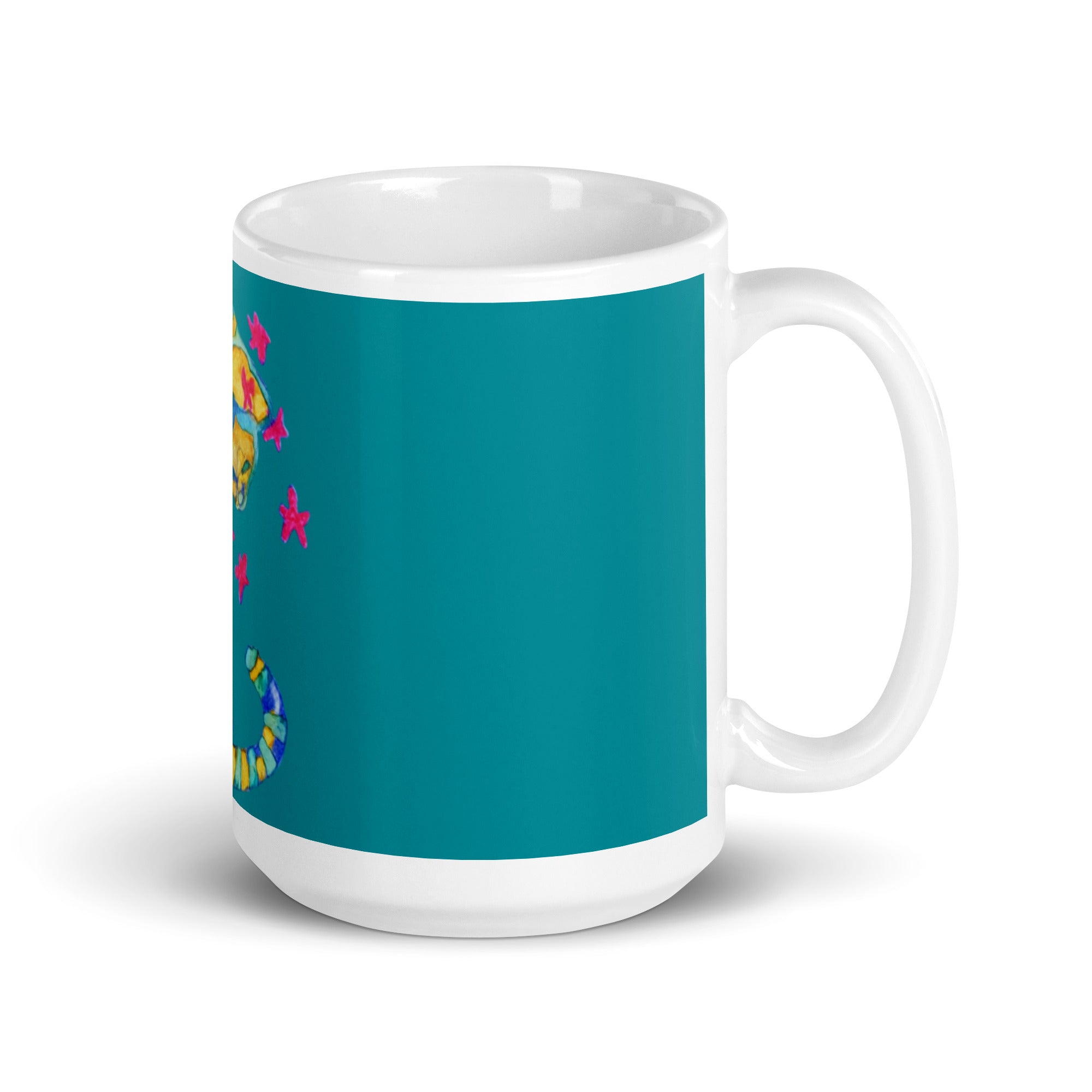 Dreamer Cat teal glossy mug - Art Love Decor