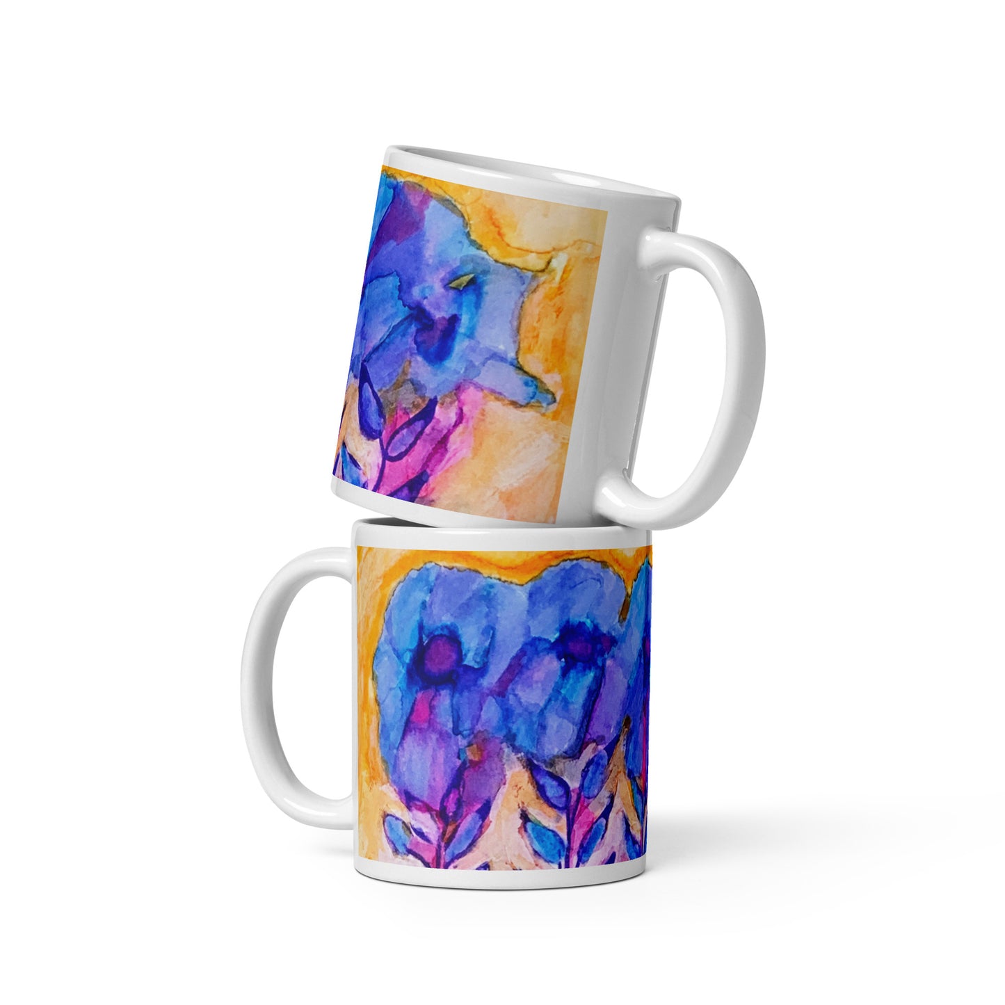 Blue Stems White glossy mug