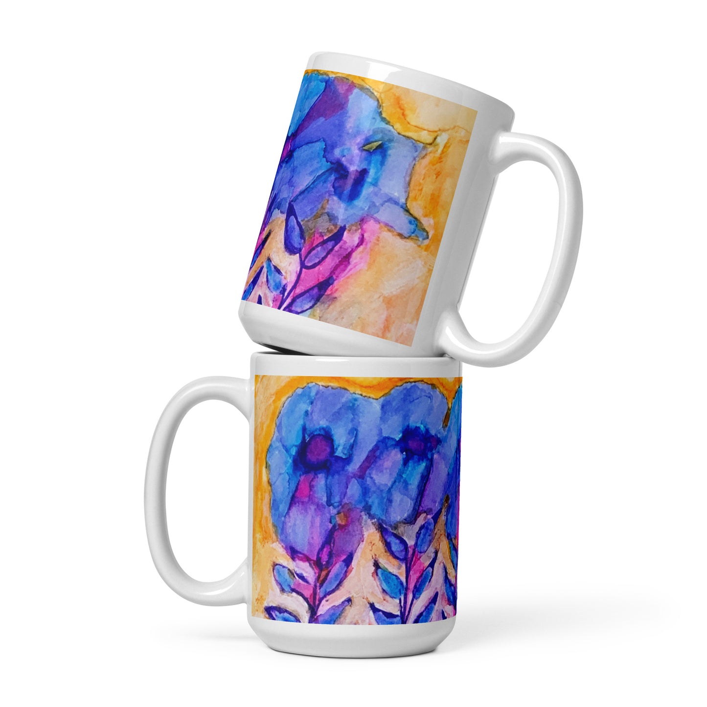Blue Stems White glossy mug