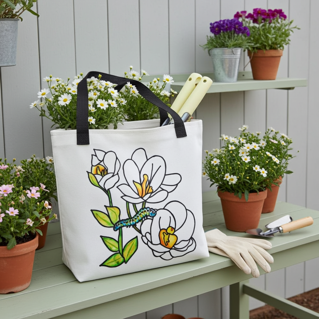 White Flowers Caterpillar Tote bag