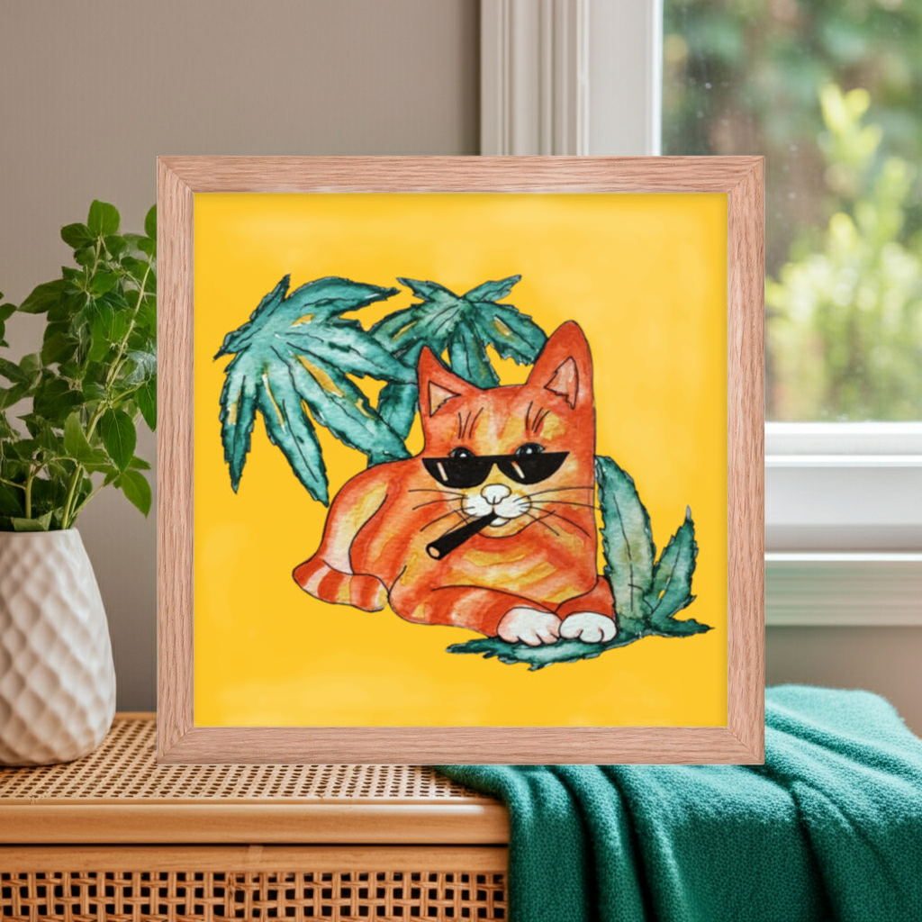 Cool Ginger Cat Wood Framed Poster 12x12