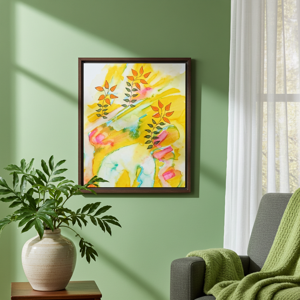 Sunny Leaves Framed Canvas Wall Art – Modern Abstract Nature Print