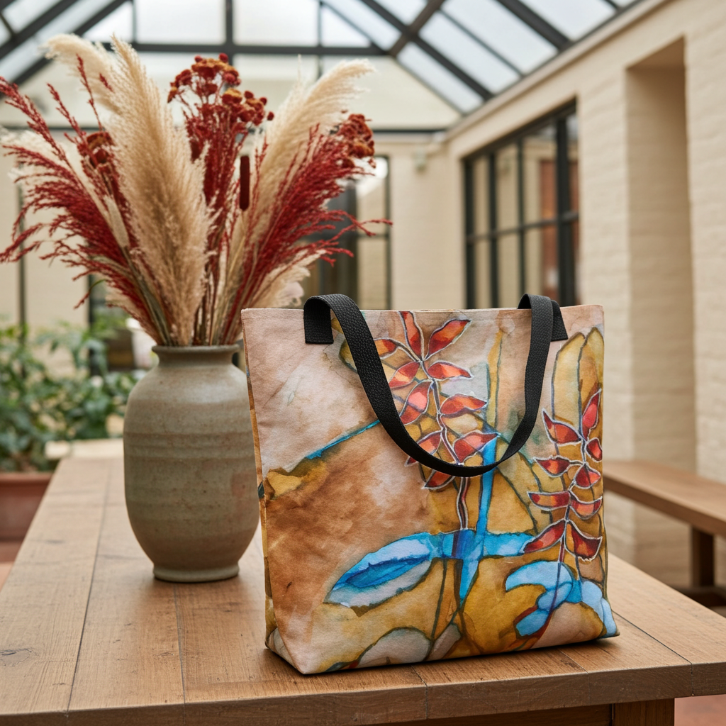 Teal Ribbon Leaves Tote bag