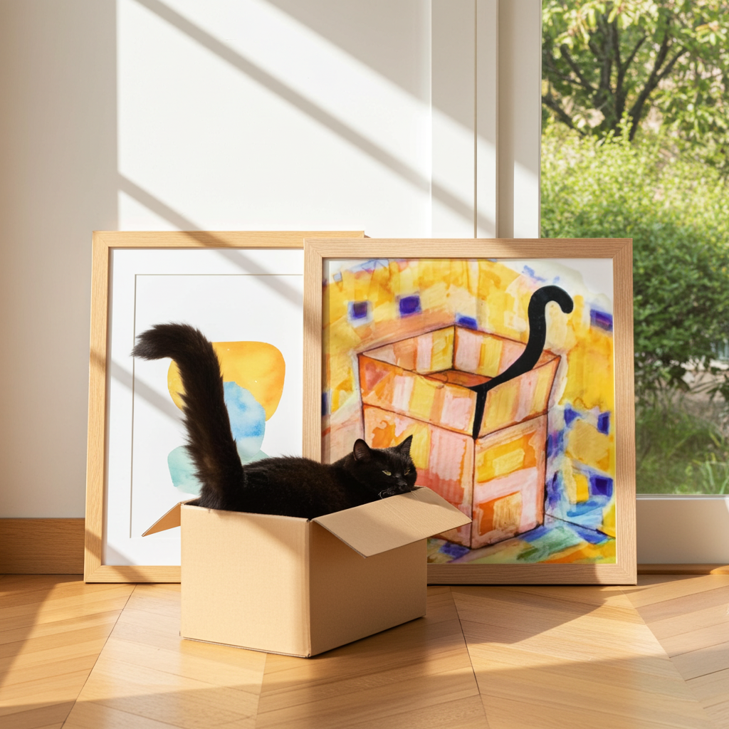 Cat in Box Framed Poster 12x12