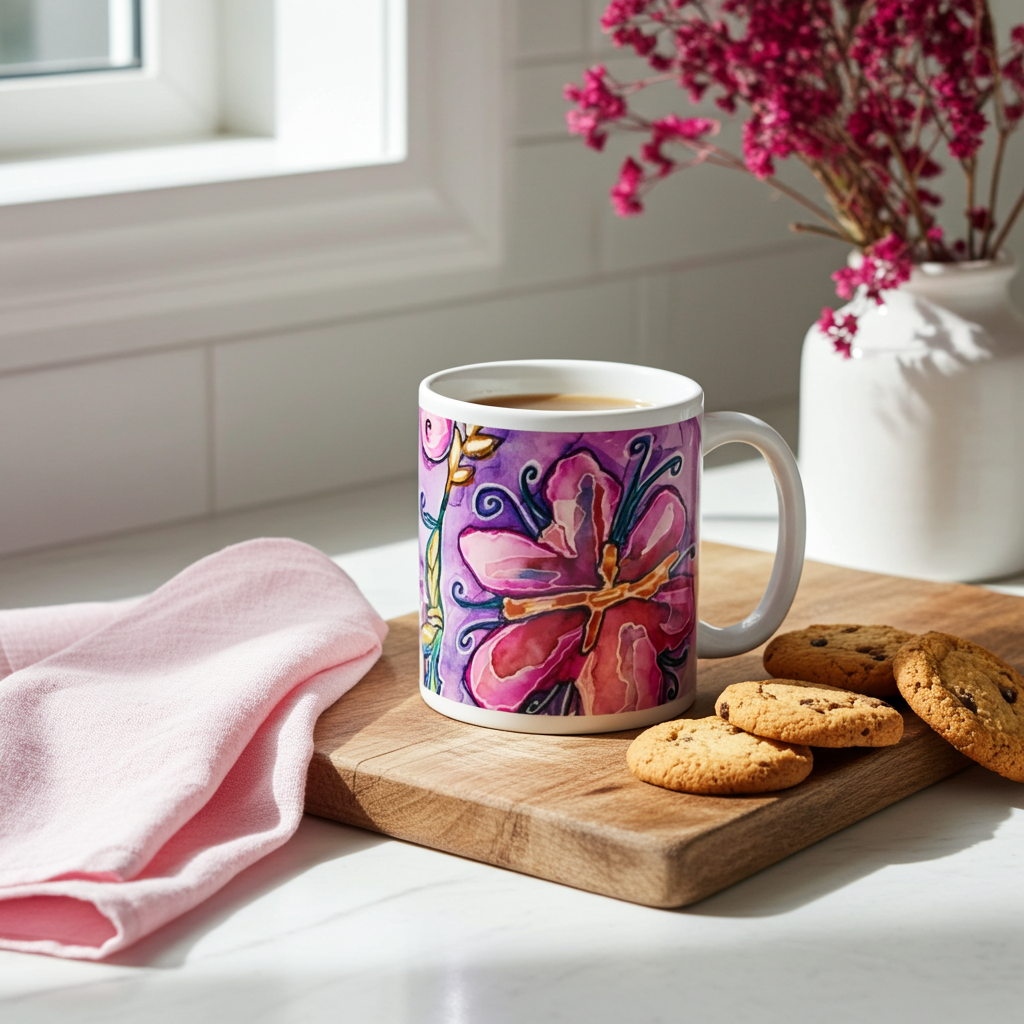 Pink Flowers Abstract Mug