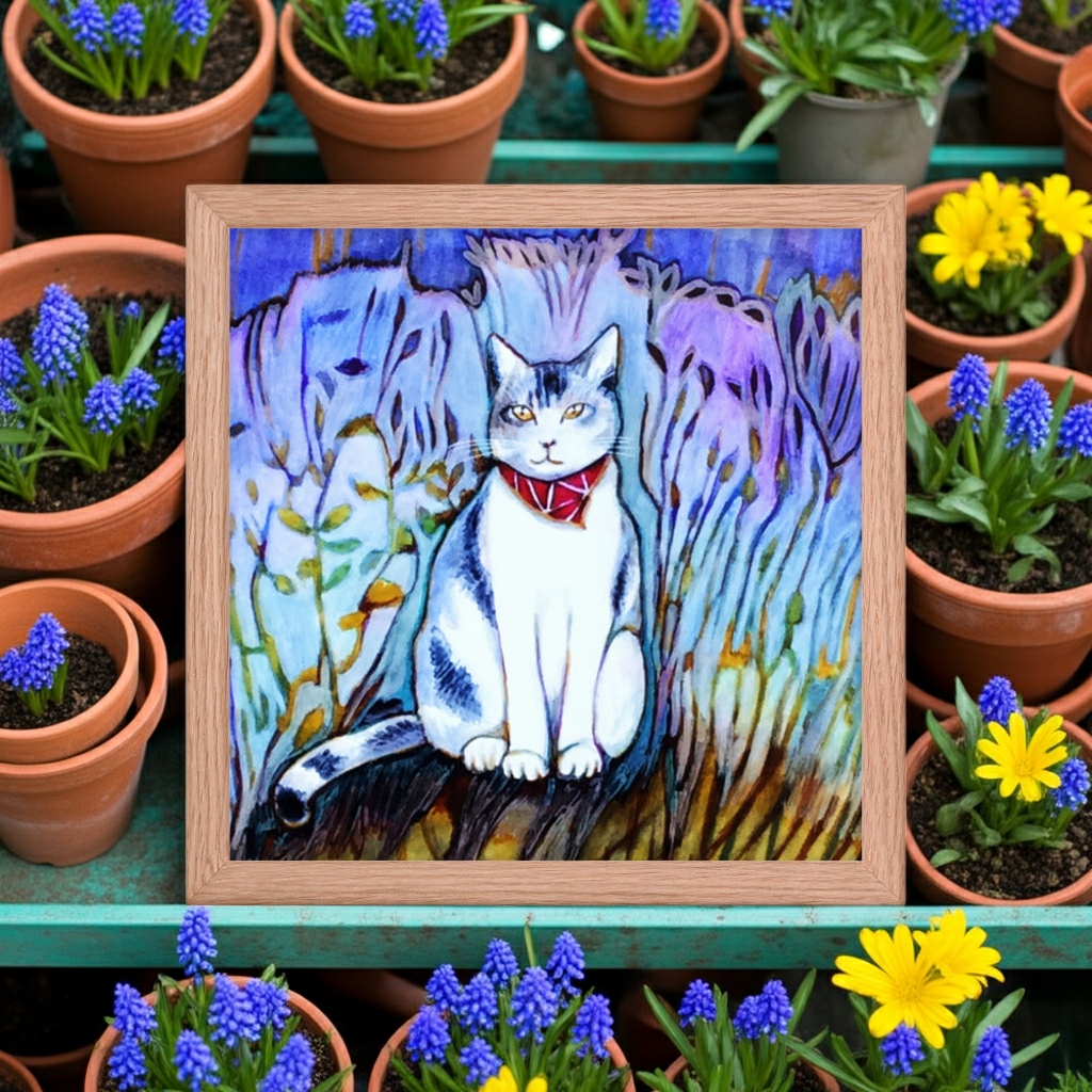 Cat in Scarf Framed Poster 12x12