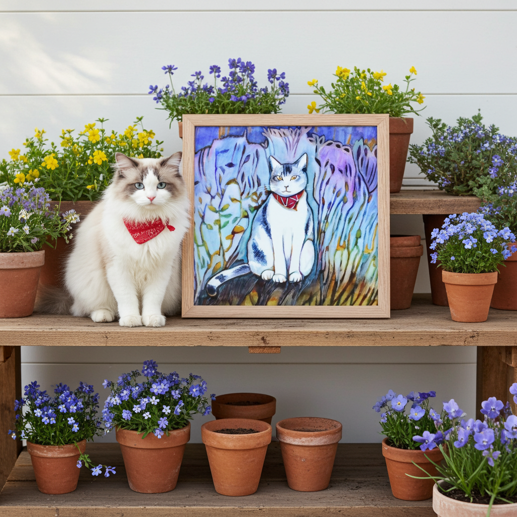 Cat in Scarf Framed Poster 12x12