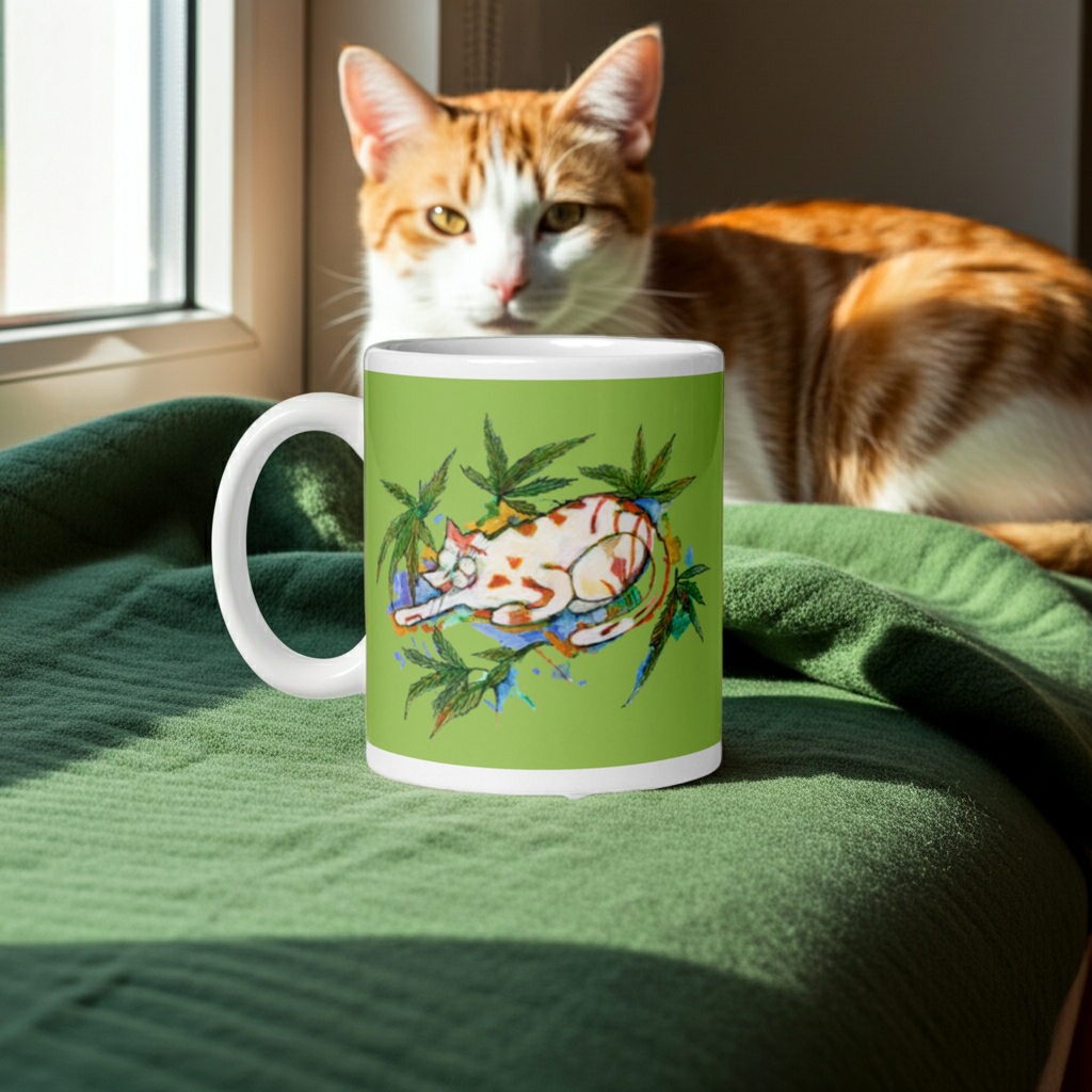 Green Leaf Cat Mug