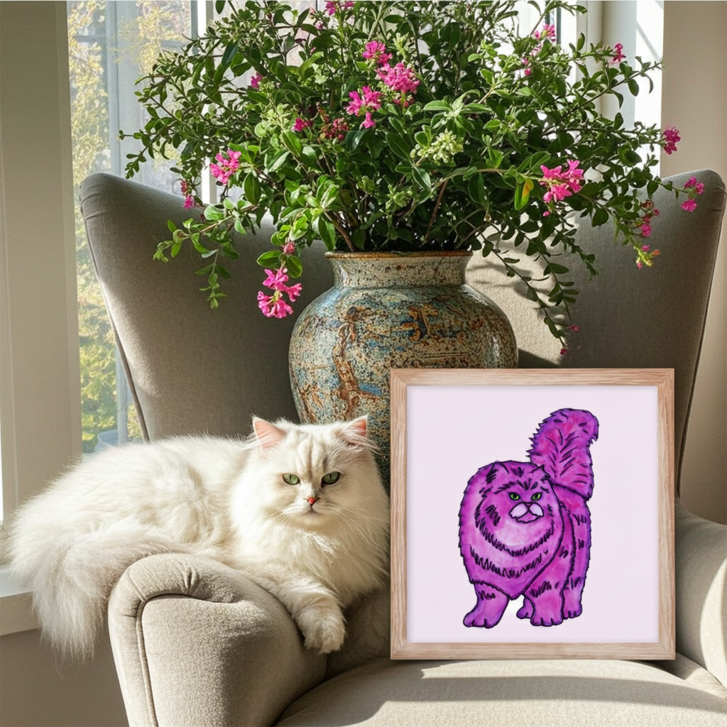Pink Persian Cat Framed Poster 12x12