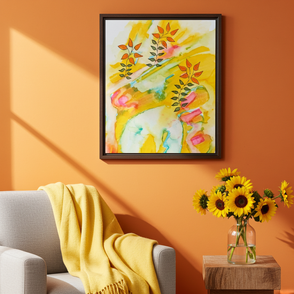Sunny Leaves Framed Canvas Wall Art – Modern Abstract Nature Print