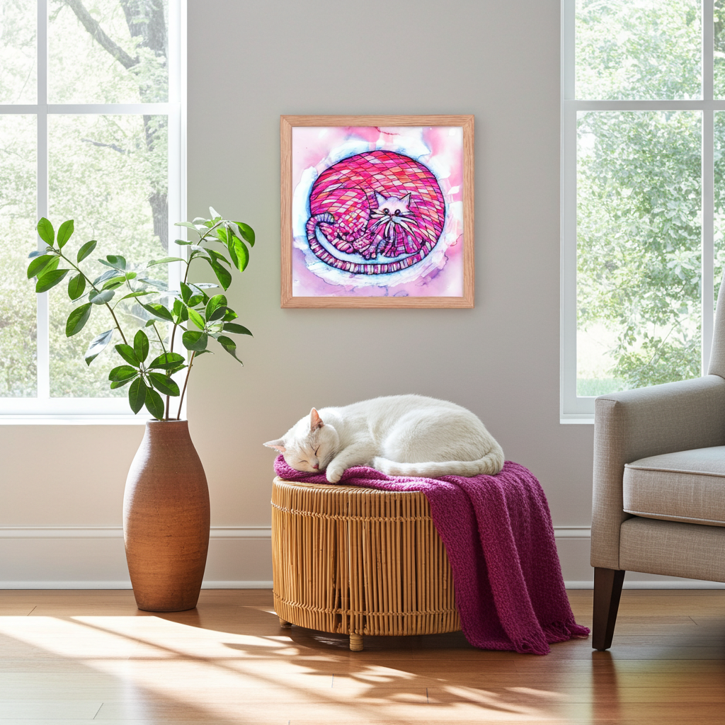 Big Pink Cat Framed Poster 12x12