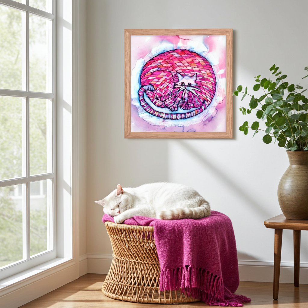 Big Pink Cat Framed Poster 12x12