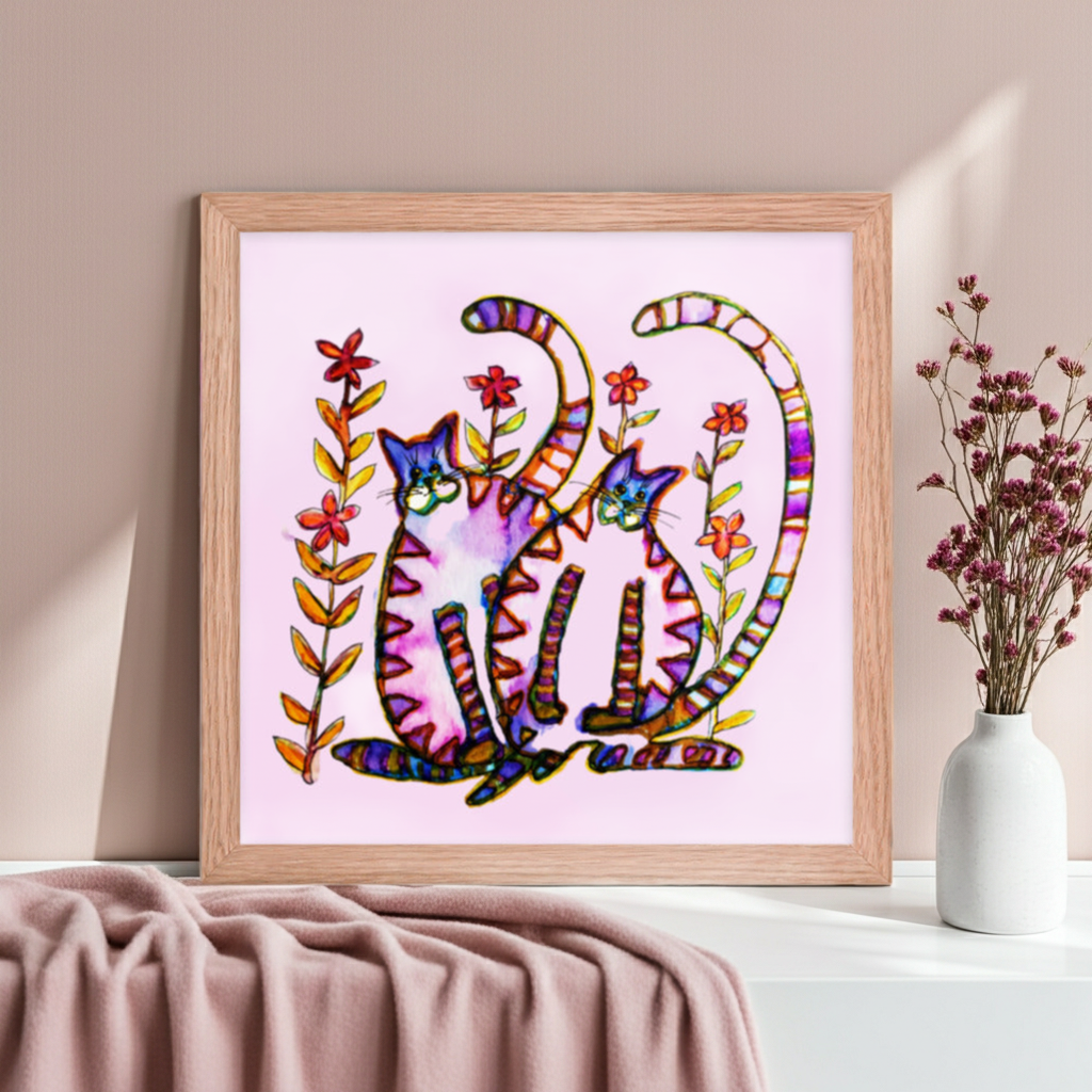 Two Cats Framed Poster 12x12