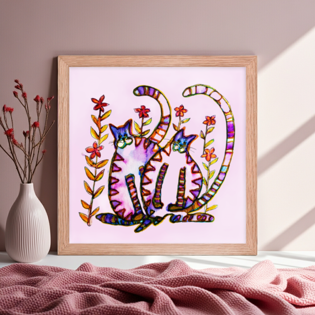 Two Cats Framed Poster 12x12