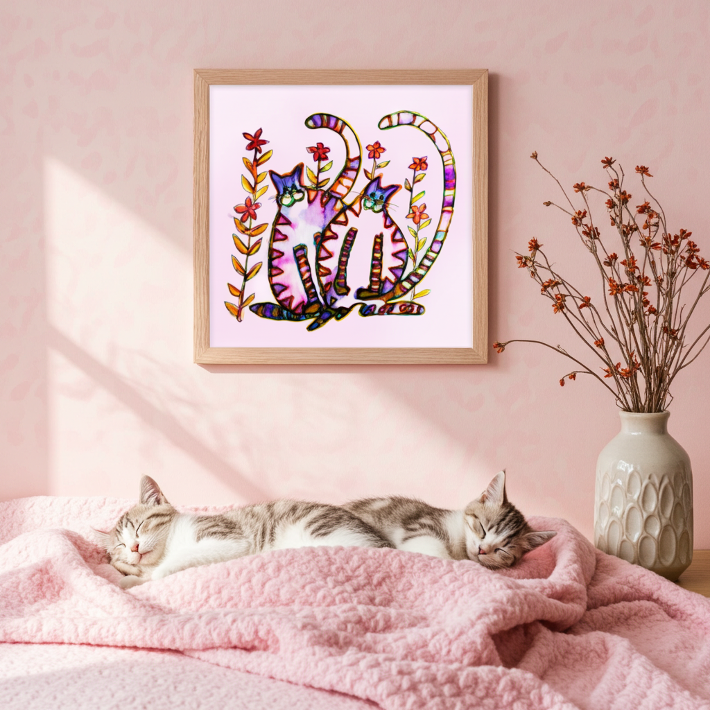 Two Cats Framed Poster 12x12