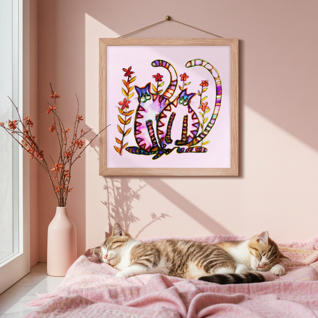 Two Cats Framed Poster 12x12