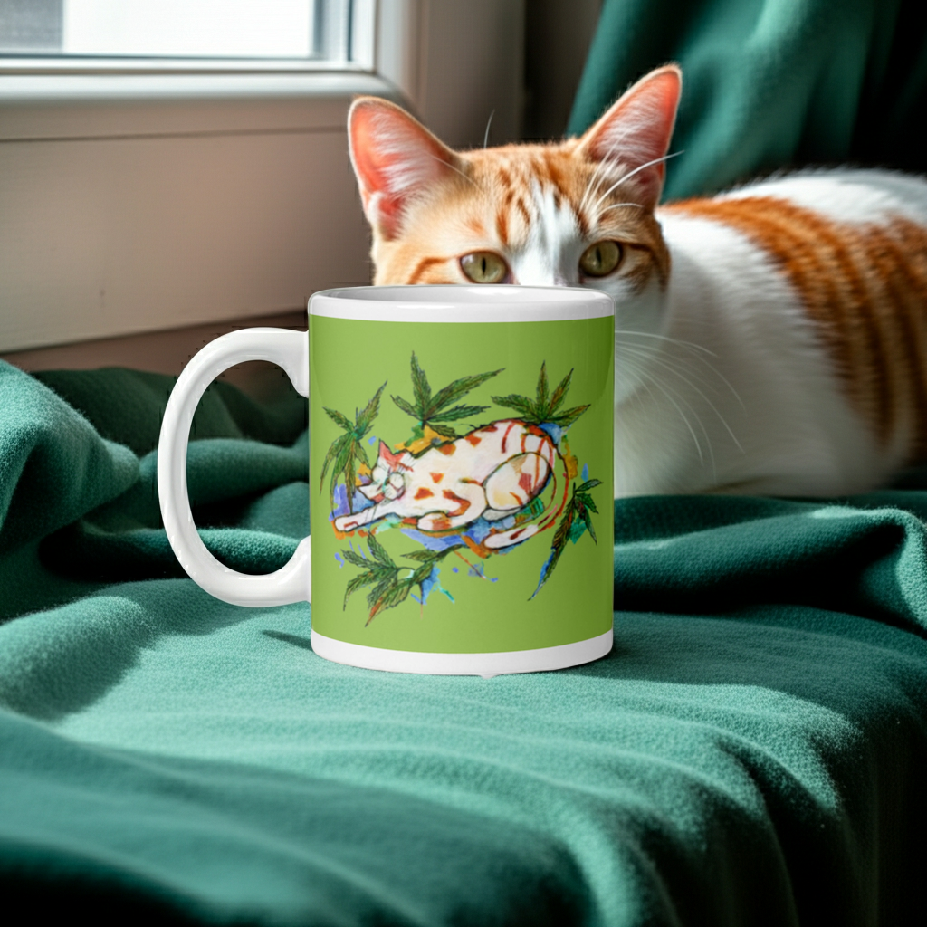 Green Leaf Cat Mug