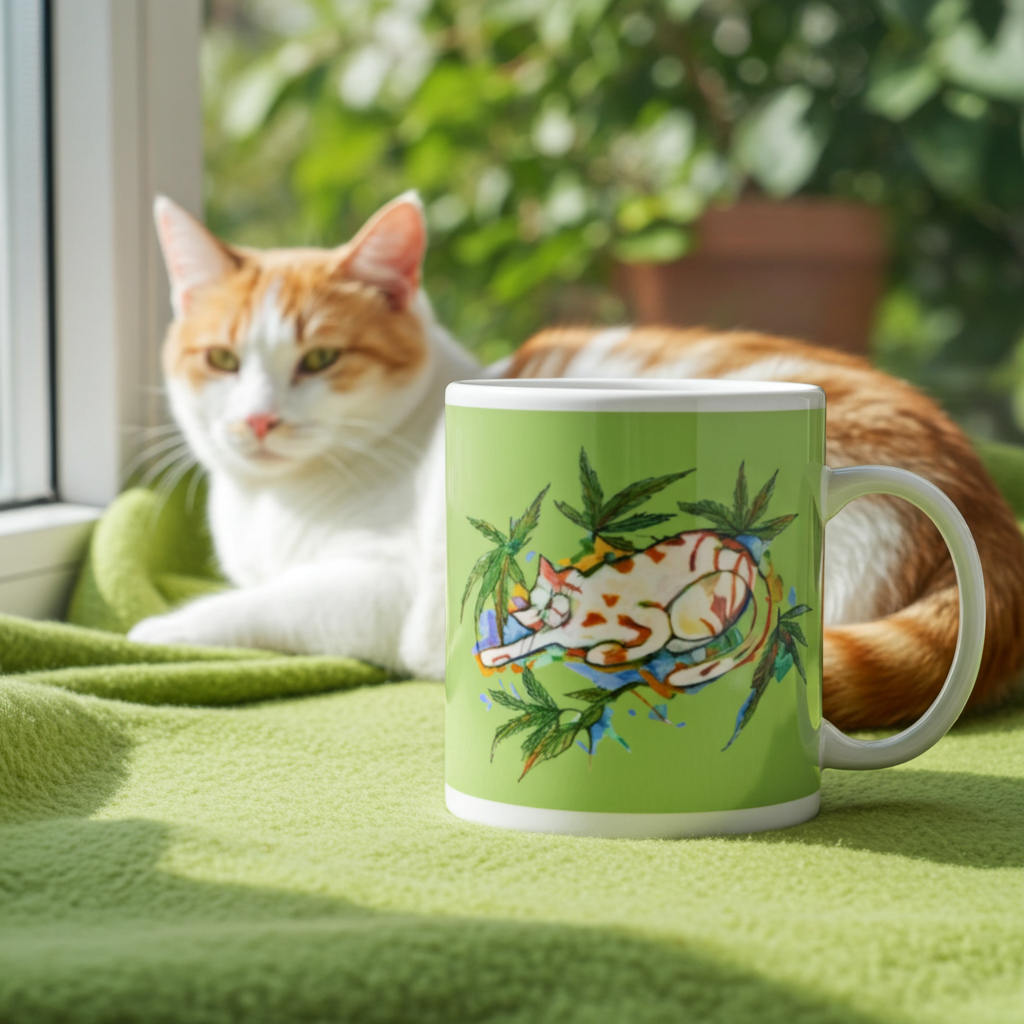 Green Leaf Cat Mug
