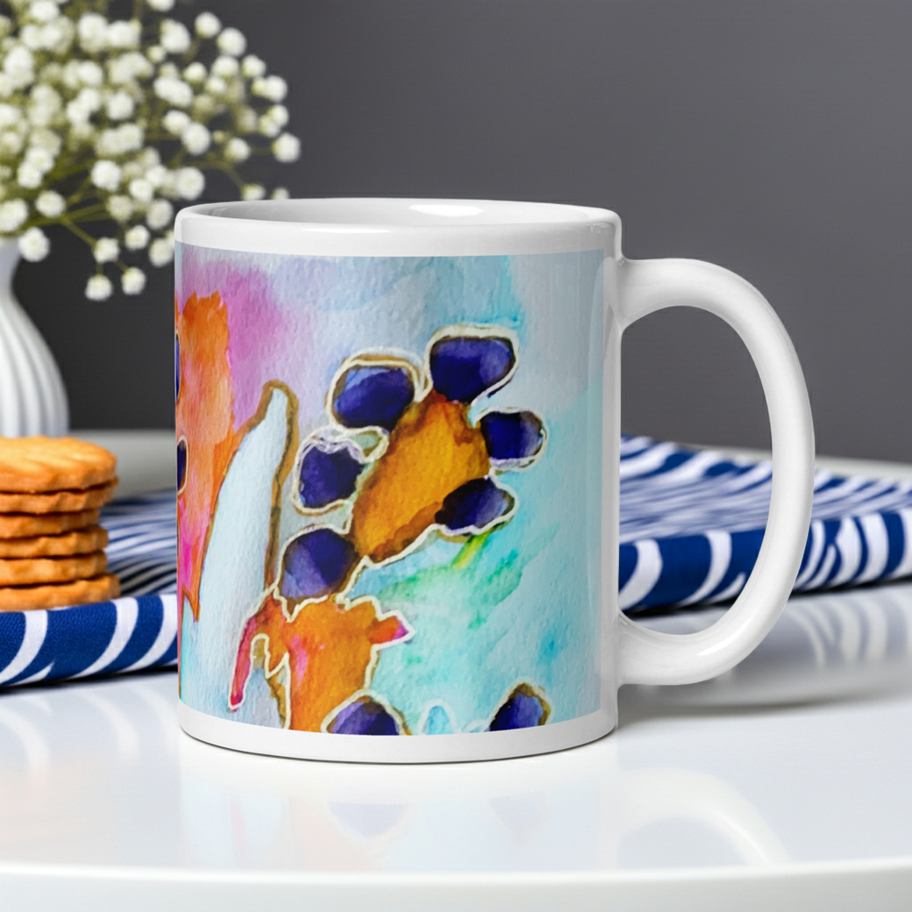 Dark Blooms Abstract White glossy mug