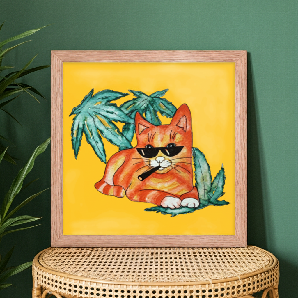 Cool Ginger Cat Wood Framed Poster 12x12