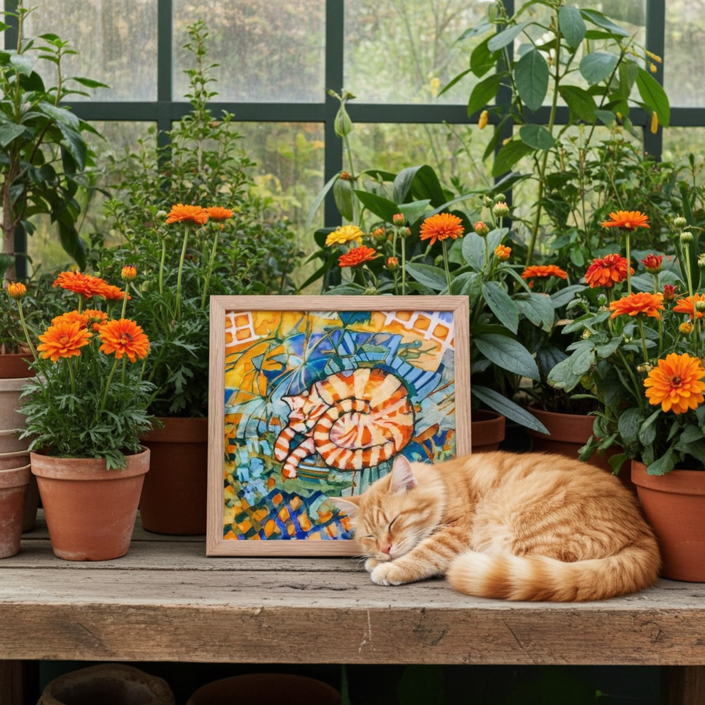 Sleeping Ginger Cat Framed Poster 12x12