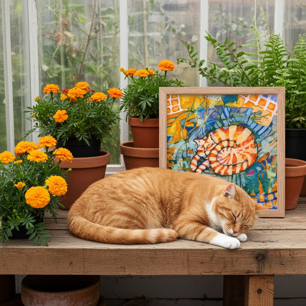 Sleeping Ginger Cat Framed Poster 12x12