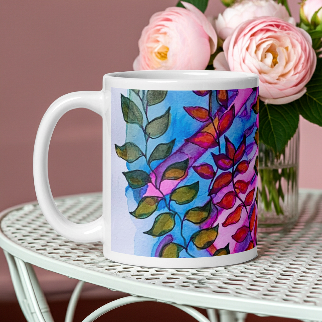 Pink Leaves Mug