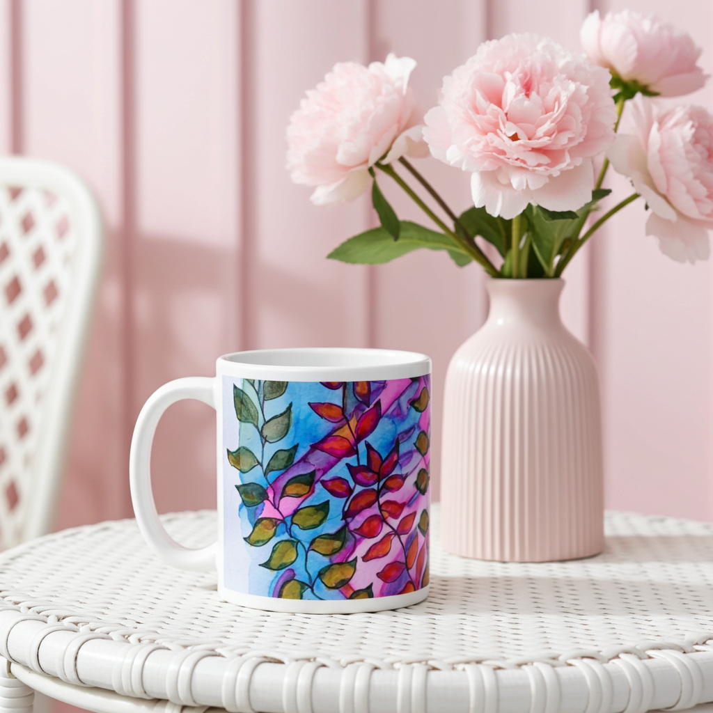 Pink Leaves Mug