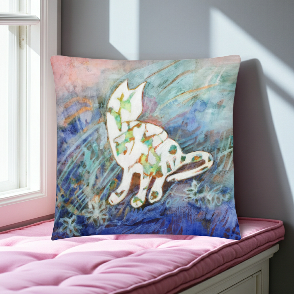 White Silhouette Cat Pillow