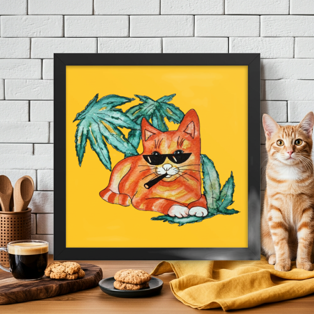 Cool Ginger Cat Black Framed Poster 12x12