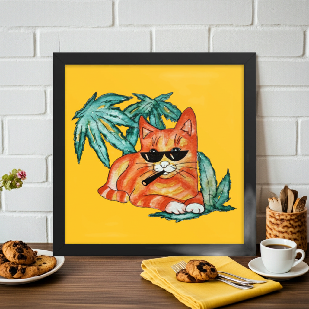 Cool Ginger Cat Black Framed Poster 12x12