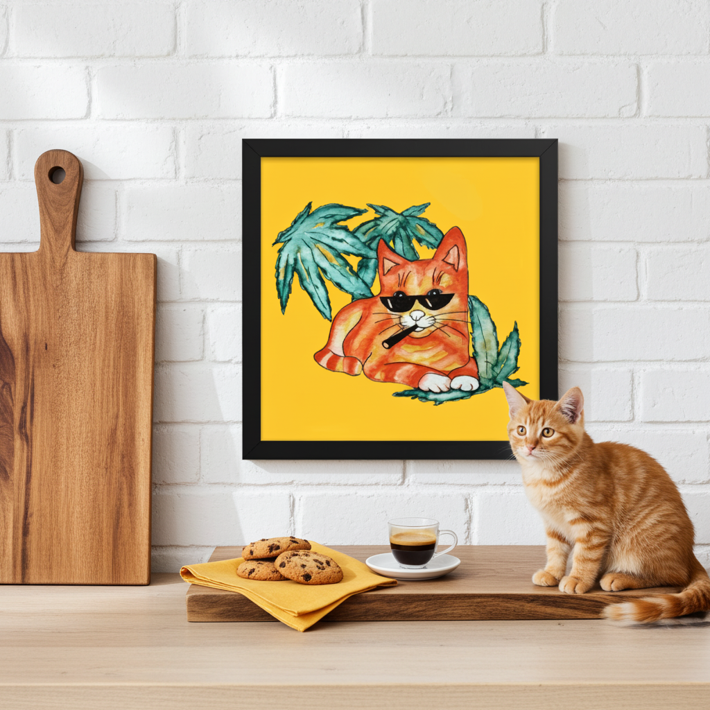 Cool Ginger Cat Black Framed Poster 12x12