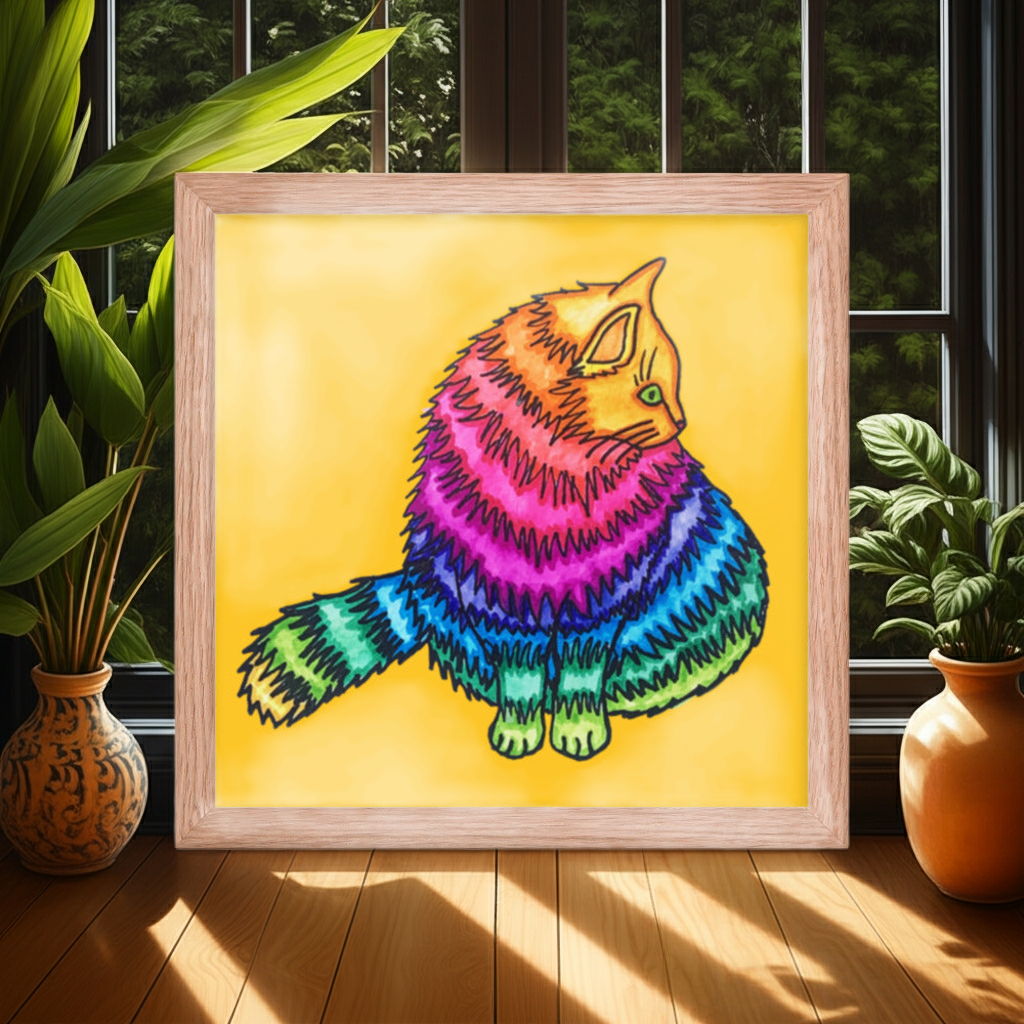 Rainbow Cat Framed Poster 12x12