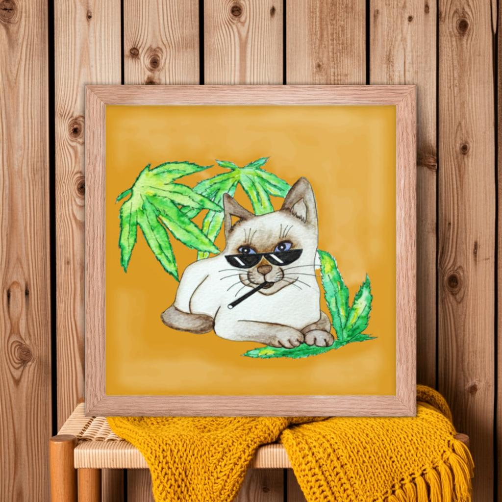 Cool Siamese Cat Framed Poster 12x12
