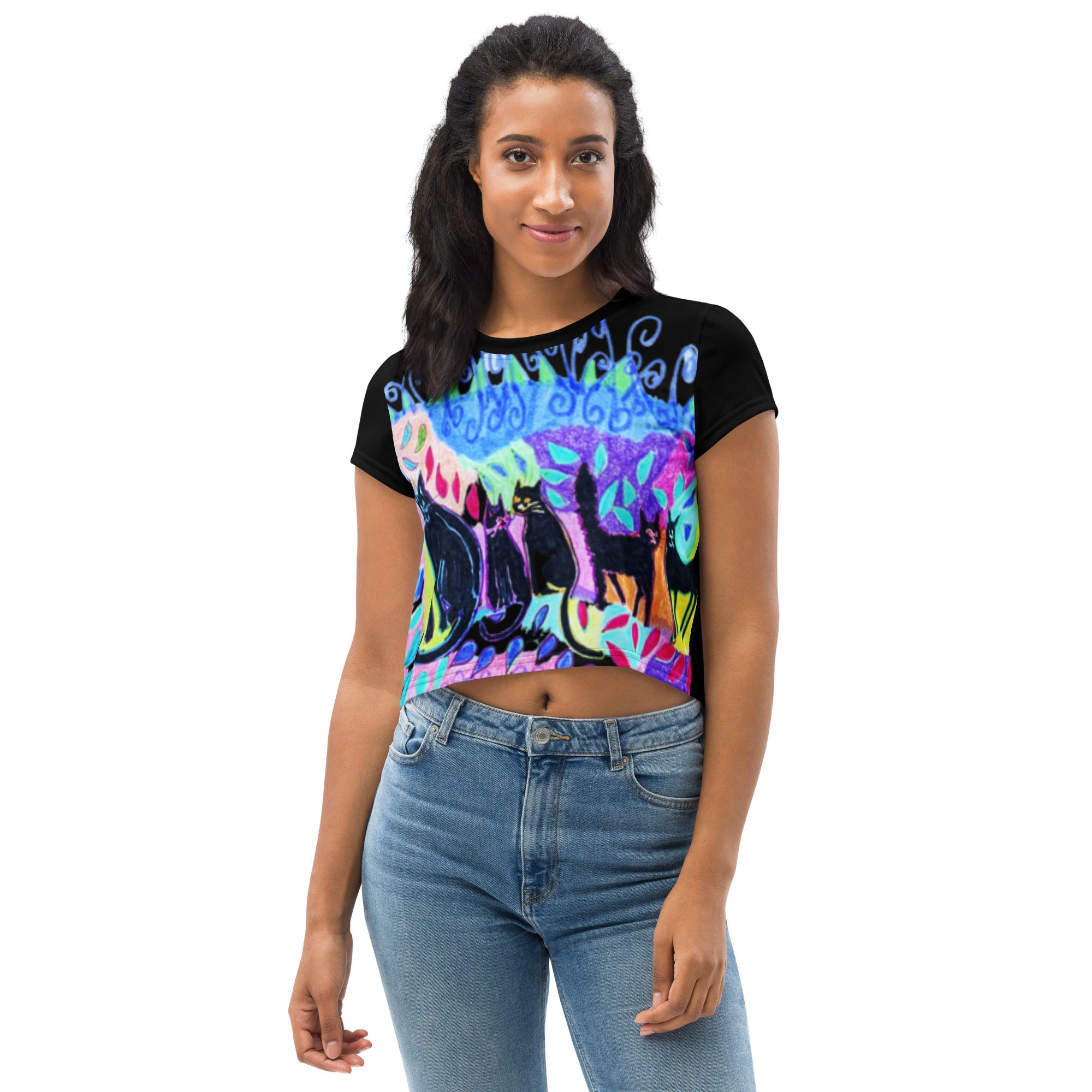 Five Black Cats Crop T-shirt