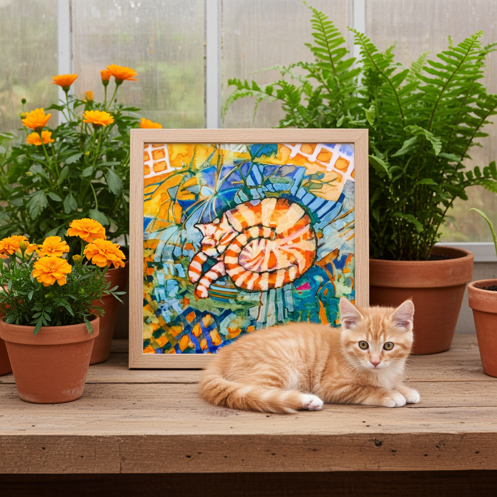 Sleeping Ginger Cat Framed Poster 12x12