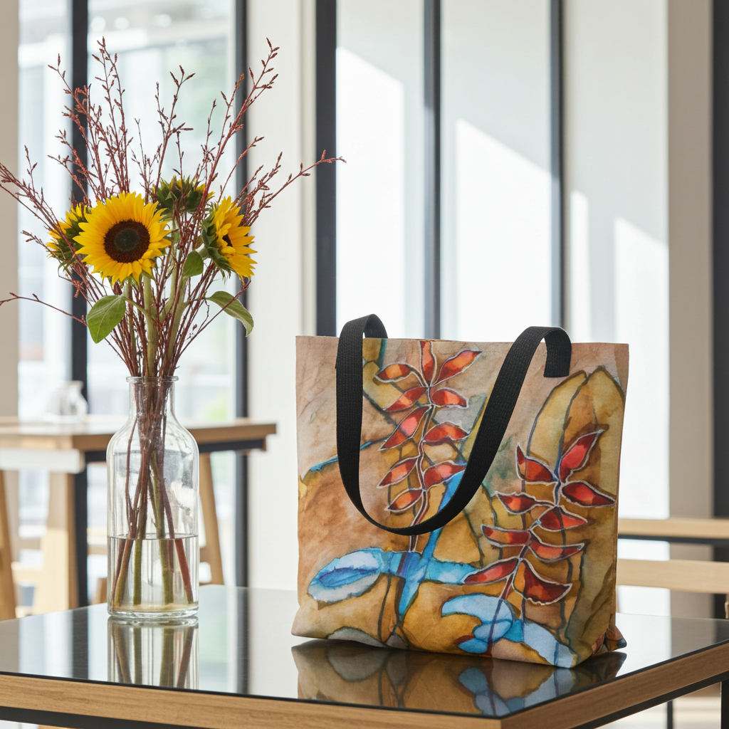 Teal Ribbon Leaves Tote bag