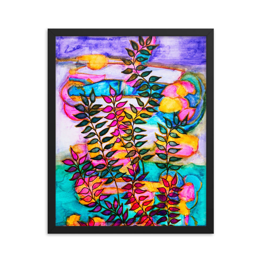 Neon Leaves Framed Poster