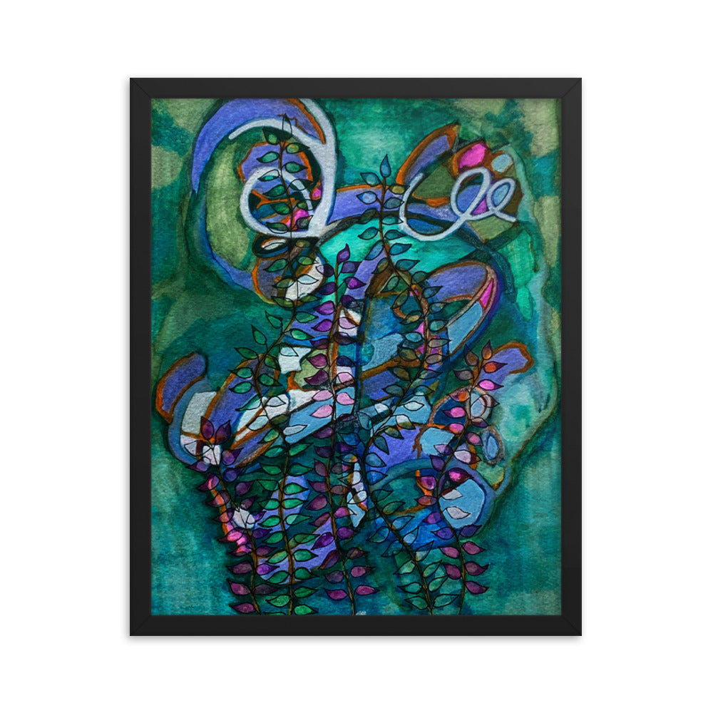 Night Glow Leaves Abstract Framed poster