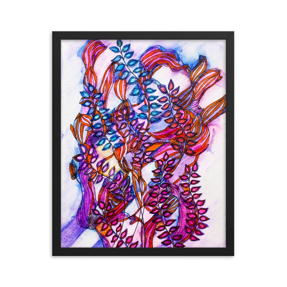 Orange Vine Leaves Abstract Framed poster